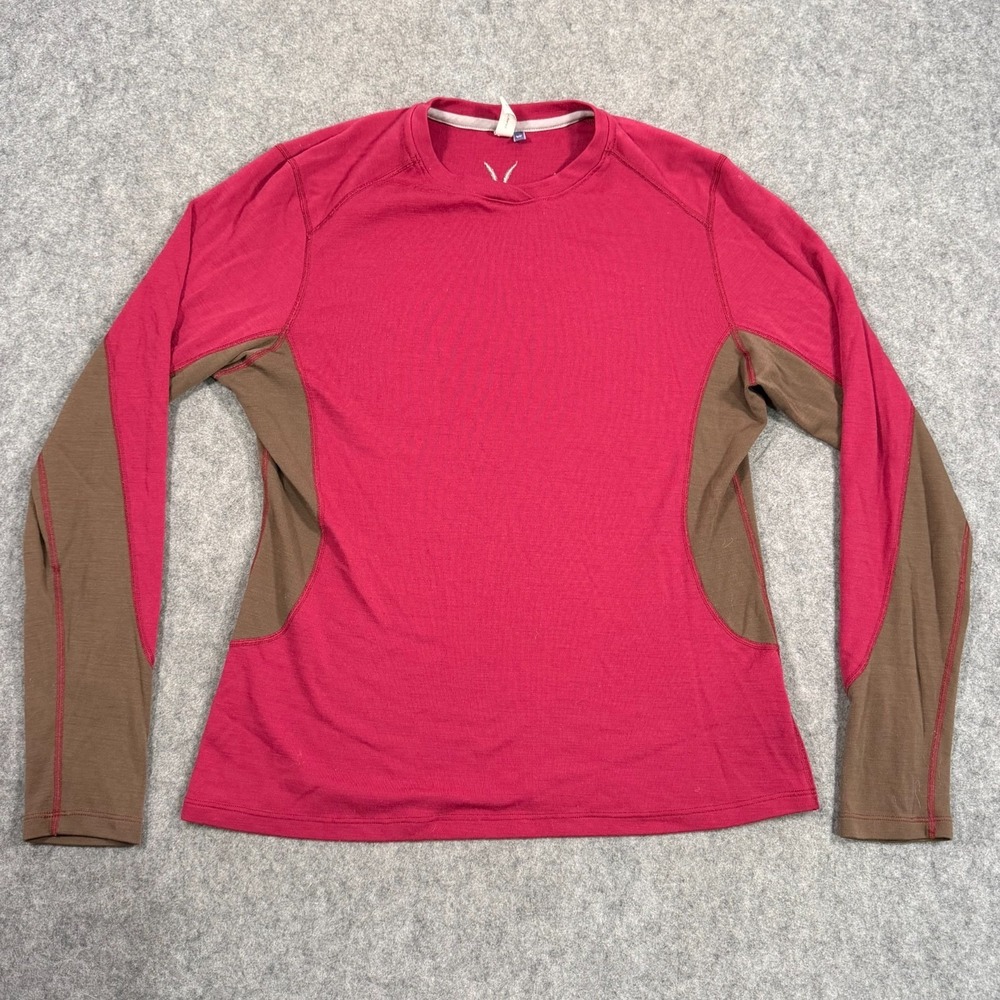 Ibex Pink Brown Long Sleeve Norgie Crew Neck Base Layer Top Women's Size XL